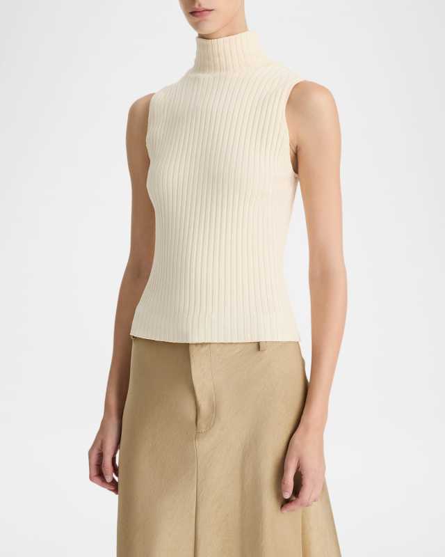 Ribbed Sleeveless Turtleneck Top
